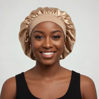 Single Layer Satin Silk Bonnet Cap – Wide Band Night Sleep Hat for Braids, Locs & Curly Hair - Fatisha Boutique #