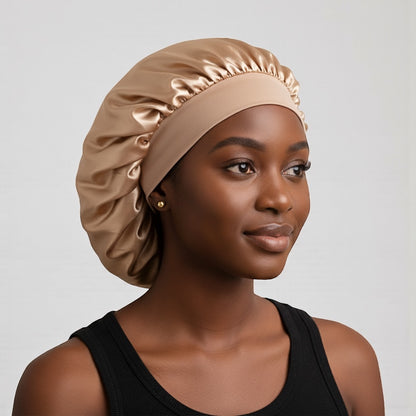Single Layer Satin Silk Bonnet Cap – Wide Band Night Sleep Hat for Braids, Locs & Curly Hair - Fatisha Boutique #