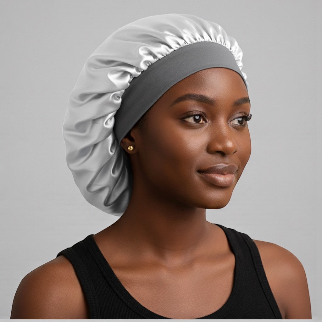 Single Layer Satin Silk Bonnet Cap – Wide Band Night Sleep Hat for Braids, Locs & Curly Hair - Fatisha Boutique #