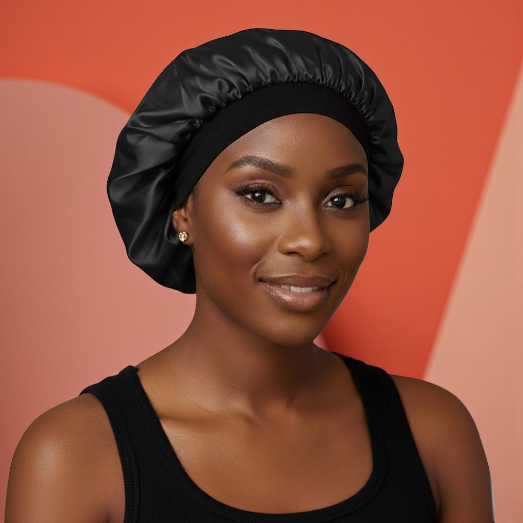 Adjustable Satin Silk Bonnet Cap – Large Single Layer with Velcro Back Band for All Hair Types - Fatisha Boutique #