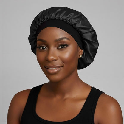 Adjustable Satin Silk Bonnet Cap – Large Single Layer with Velcro Back Band for All Hair Types - Fatisha Boutique #