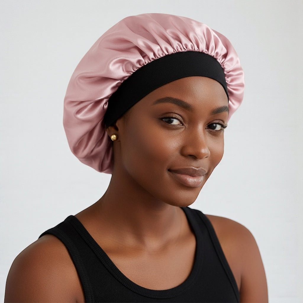 Adjustable Satin Silk Bonnet Cap – Large Single Layer with Velcro Back Band for All Hair Types - Fatisha Boutique #