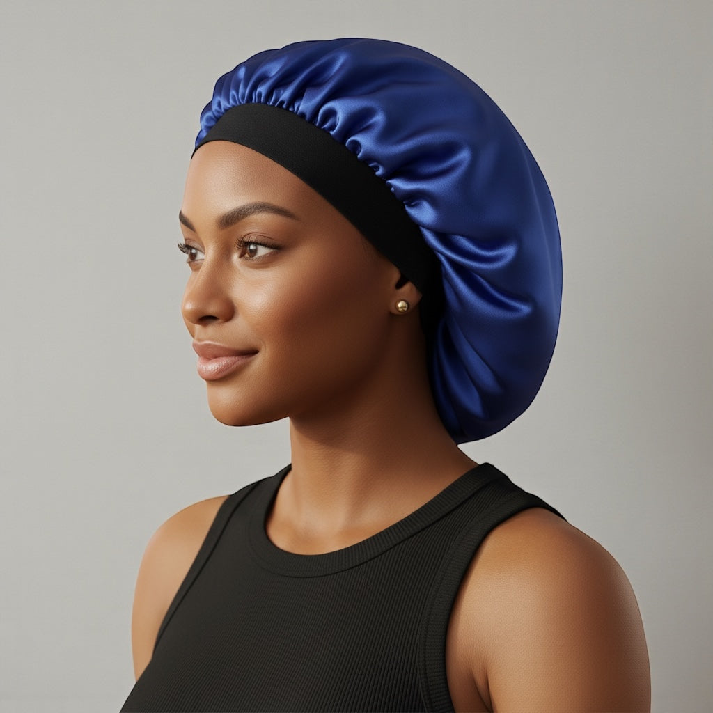 Adjustable Satin Silk Bonnet Cap – Large Single Layer with Velcro Back Band for All Hair Types - Fatisha Boutique #