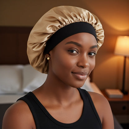 Adjustable Satin Silk Bonnet Cap – Large Single Layer with Velcro Back Band for All Hair Types - Fatisha Boutique #