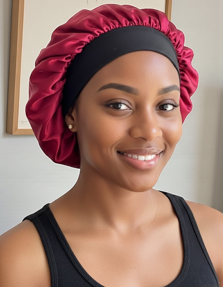 Adjustable Satin Silk Bonnet Cap – Large Single Layer with Velcro Back Band for All Hair Types - Fatisha Boutique #