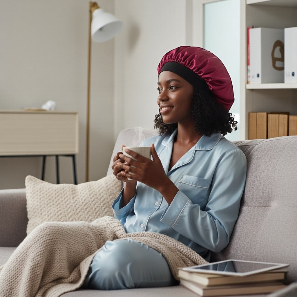 Adjustable Satin Silk Bonnet Cap – Large Single Layer with Velcro Back Band for All Hair Types - Fatisha Boutique #