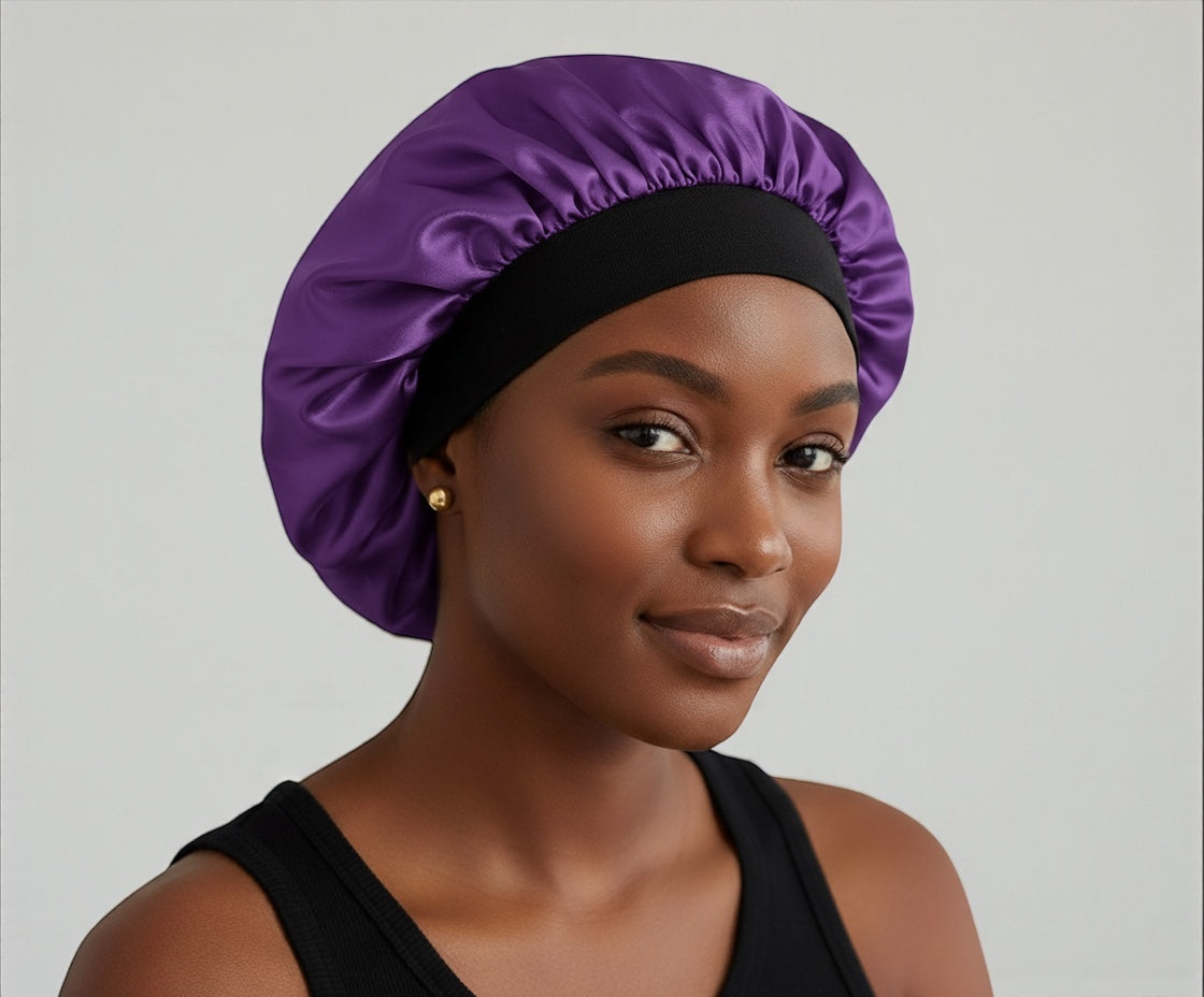 Adjustable Satin Silk Bonnet Cap – Large Single Layer with Velcro Back Band for All Hair Types - Fatisha Boutique #