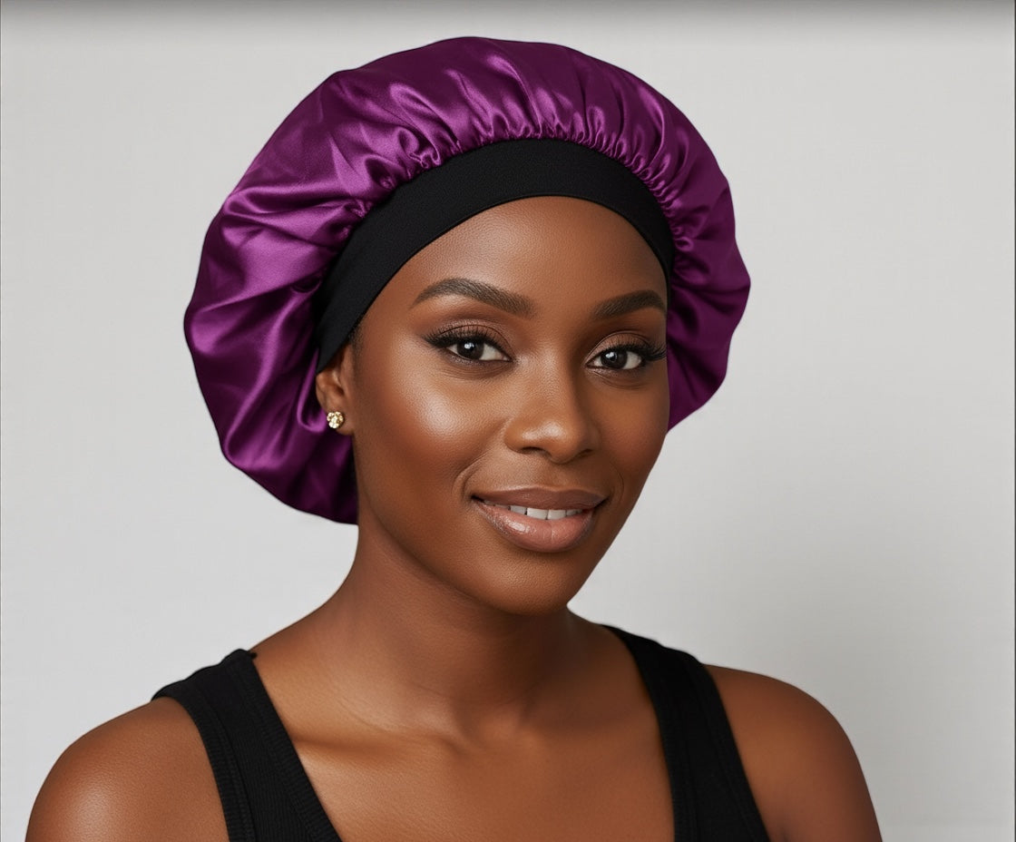 Adjustable Satin Silk Bonnet Cap – Large Single Layer with Velcro Back Band for All Hair Types - Fatisha Boutique #