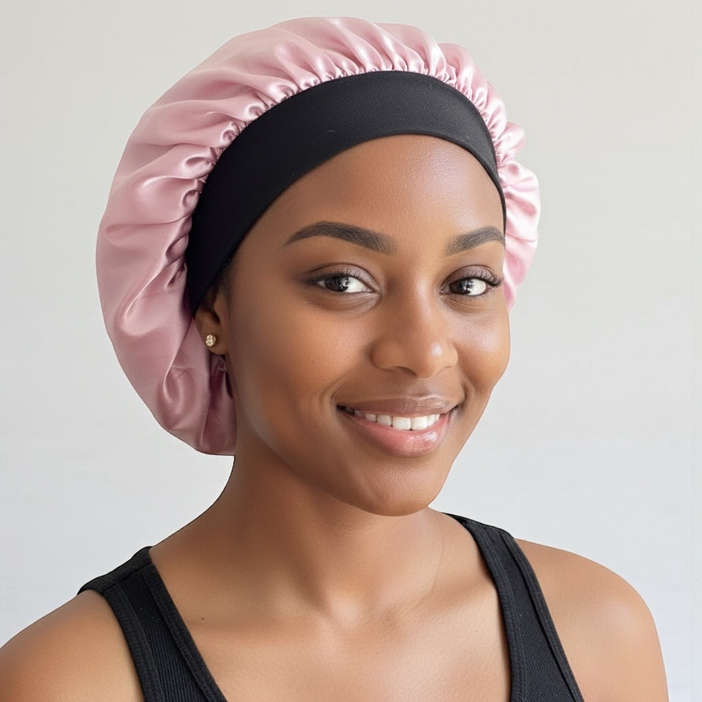 Adjustable Satin Silk Bonnet Cap – Large Single Layer with Velcro Back Band for All Hair Types - Fatisha Boutique #