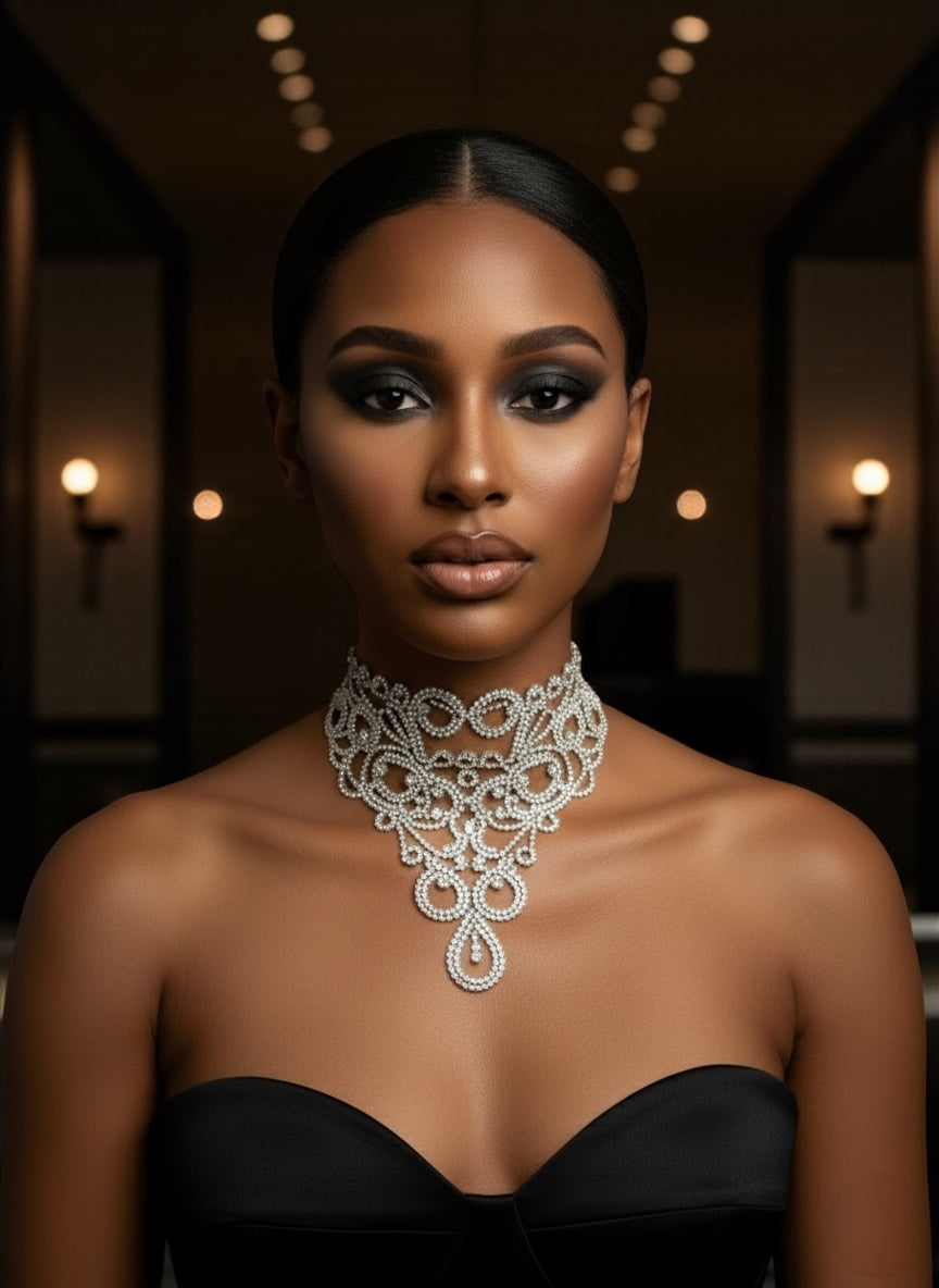 Elegant Sparkling Rhinestone Statement Choker Necklace – Gold & Silver Glamour - Fatisha Boutique #