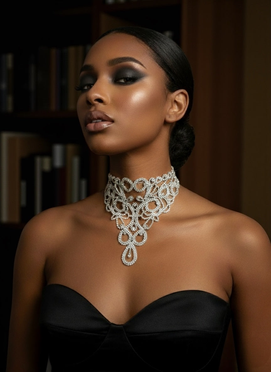 Elegant Sparkling Rhinestone Statement Choker Necklace – Gold & Silver Glamour - Fatisha Boutique #