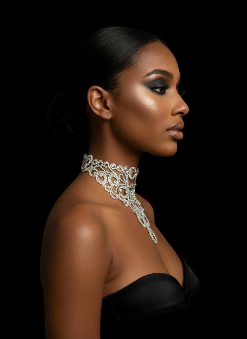 Elegant Sparkling Rhinestone Statement Choker Necklace – Gold & Silver Glamour - Fatisha Boutique #