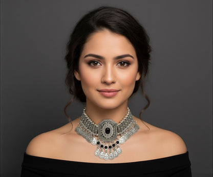 Bohemian Tribal Coins Choker Necklace – Ethnic Rhinestone Statement Jewellery - Fatisha Boutique #