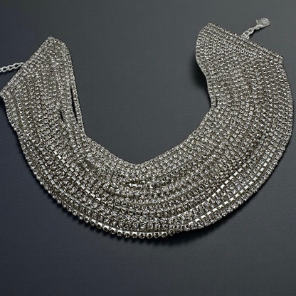 Elegant Rhinestone Layered Statement Choker Necklace – Silver & Gold Options - Fatisha Boutique #