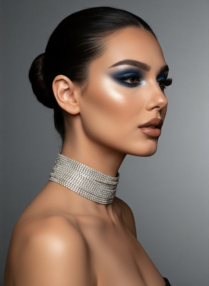 Elegant Rhinestone Layered Statement Choker Necklace – Silver & Gold Options - Fatisha Boutique #