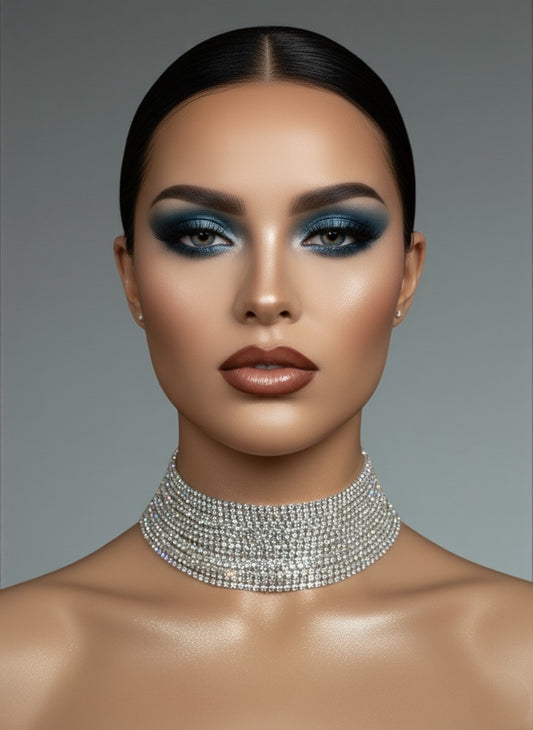 Elegant Rhinestone Layered Statement Choker Necklace – Silver & Gold Options