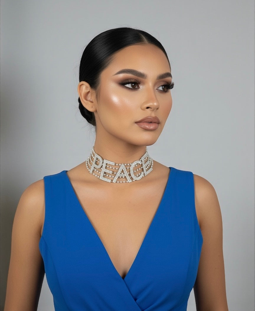 PEACE Rhinestone Statement Choker – Bold Luxury Crystal Neckpiece - Fatisha Boutique #