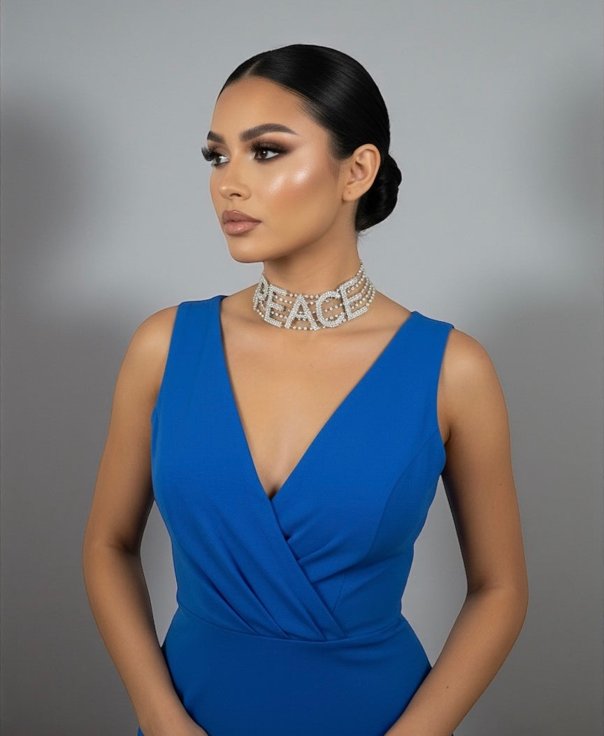 PEACE Rhinestone Statement Choker – Bold Luxury Crystal Neckpiece - Fatisha Boutique #