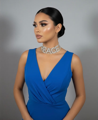 PEACE Rhinestone Statement Choker – Bold Luxury Crystal Neckpiece - Fatisha Boutique #