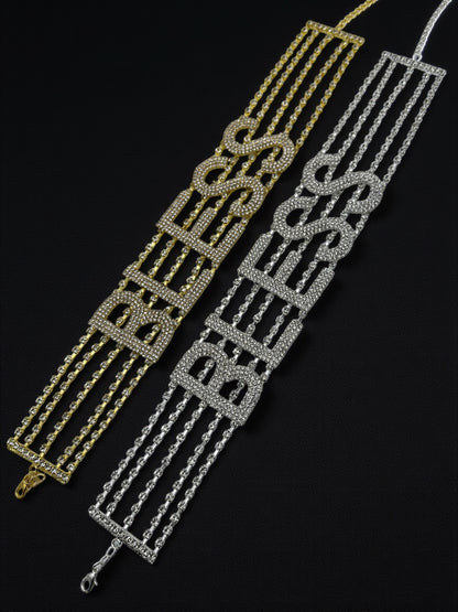 BLESS Rhinestone Statement Choker – Bold Crystal Letter Necklace - Fatisha Boutique #