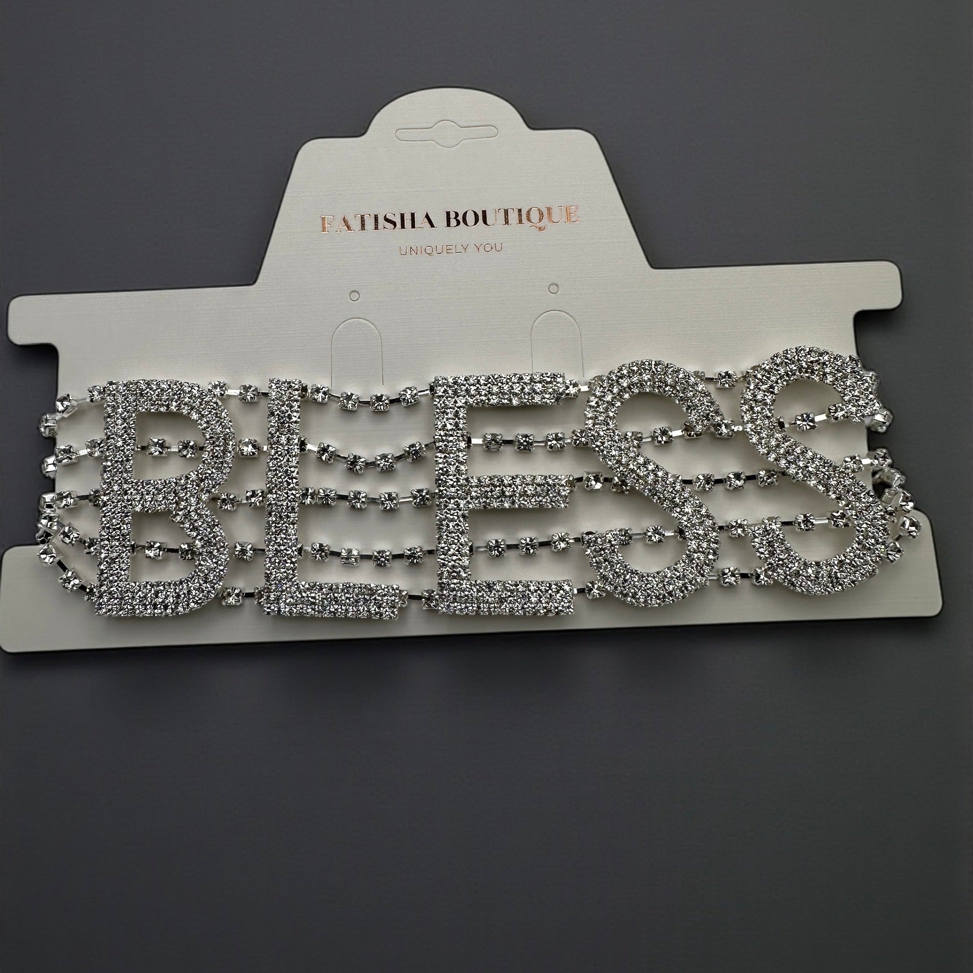 BLESS Rhinestone Statement Choker – Bold Crystal Letter Necklace - Fatisha Boutique #