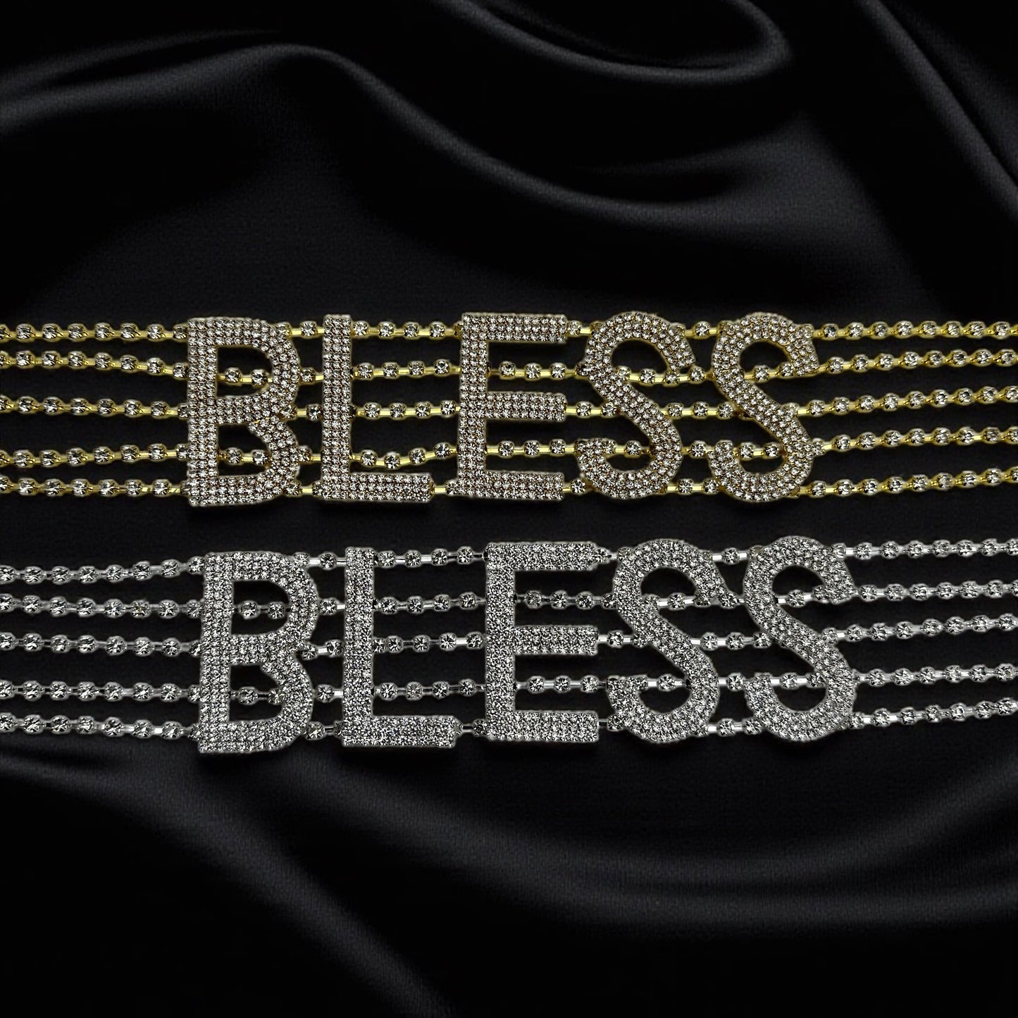 BLESS Rhinestone Statement Choker – Bold Crystal Letter Necklace - Fatisha Boutique #