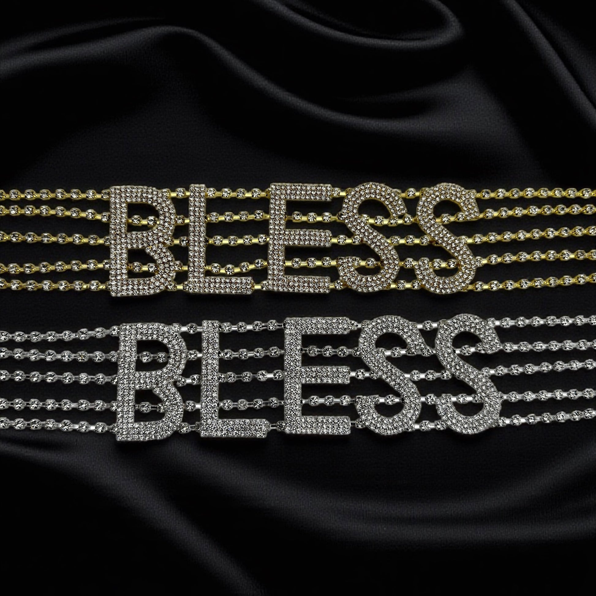 BLESS Rhinestone Statement Choker – Bold Crystal Letter Necklace - Fatisha Boutique #
