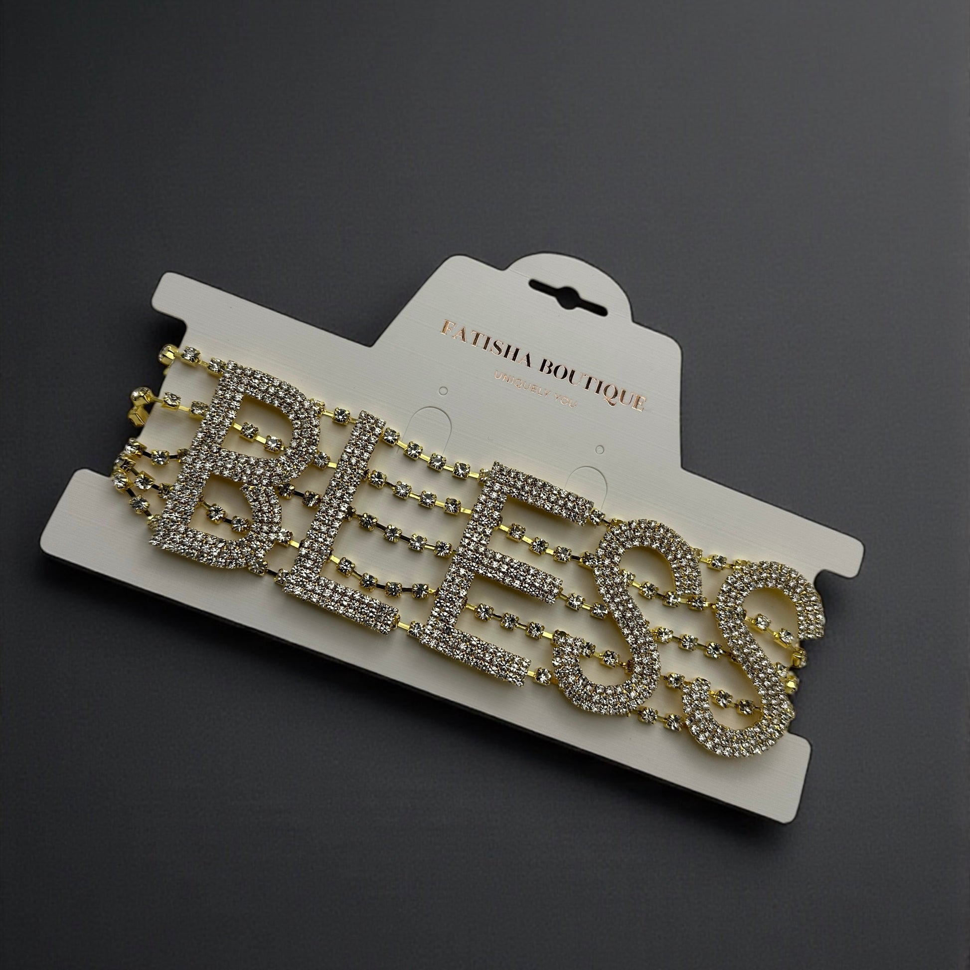 BLESS Rhinestone Statement Choker – Bold Crystal Letter Necklace - Fatisha Boutique #