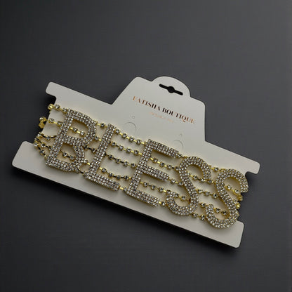 BLESS Rhinestone Statement Choker – Bold Crystal Letter Necklace - Fatisha Boutique #