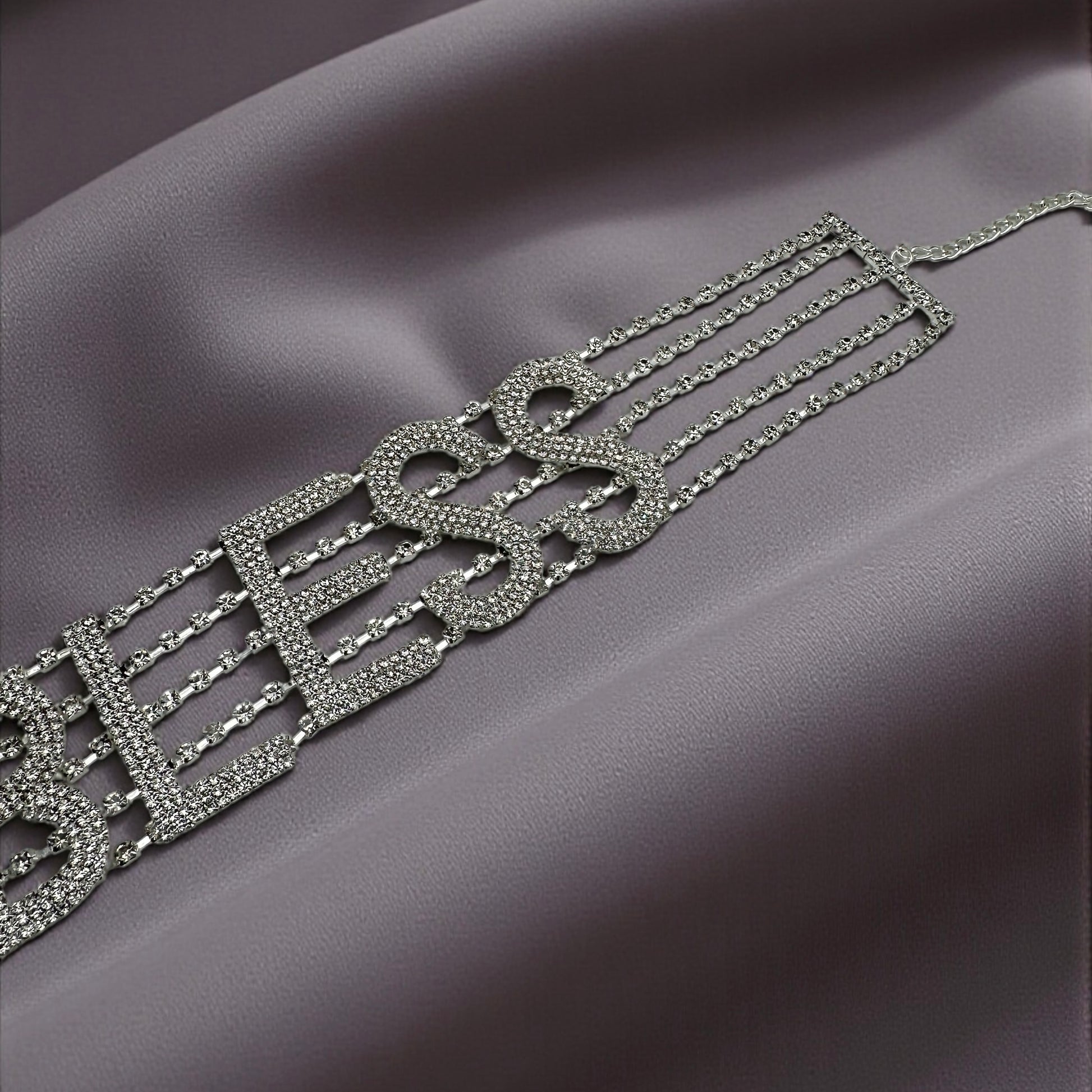 BLESS Rhinestone Statement Choker – Bold Crystal Letter Necklace - Fatisha Boutique #