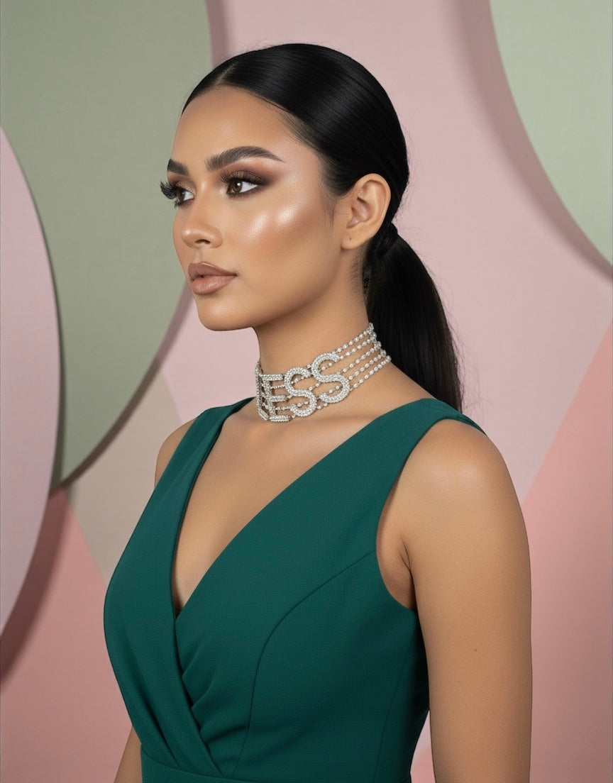 BLESS Rhinestone Statement Choker – Bold Crystal Letter Necklace - Fatisha Boutique #