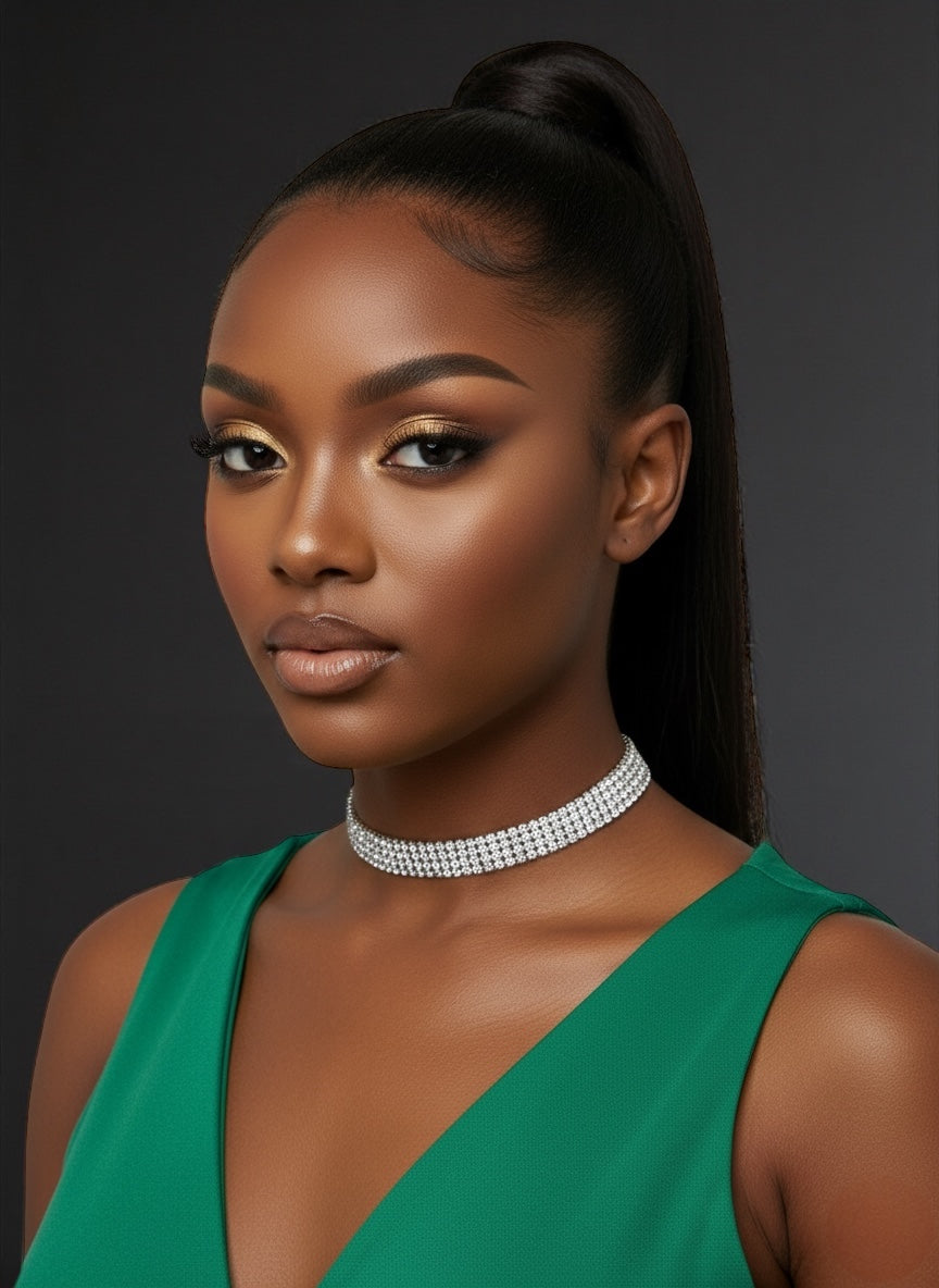 Elegant 1CM Rhinestone Choker Necklace – Gold or Silver Sparkle Glam