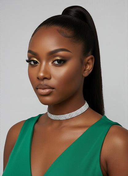 Elegant 1CM Rhinestone Choker Necklace – Gold or Silver Sparkle Glam