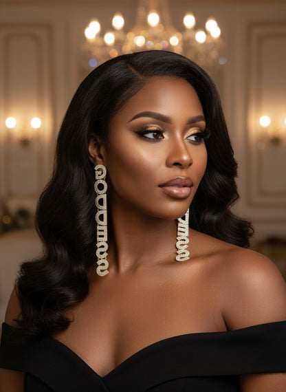Long Elegant GODDESS Statement Earrings – Rhinestone Drop Luxury - Fatisha Boutique #