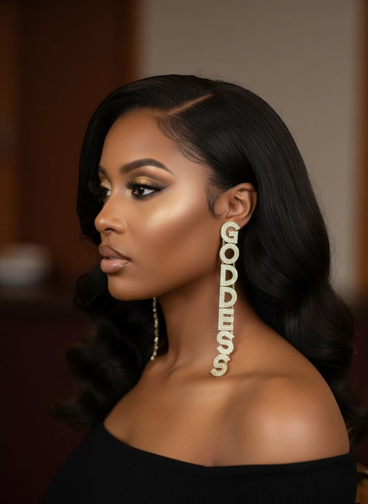 Long Elegant GODDESS Statement Earrings – Rhinestone Drop Luxury - Fatisha Boutique #