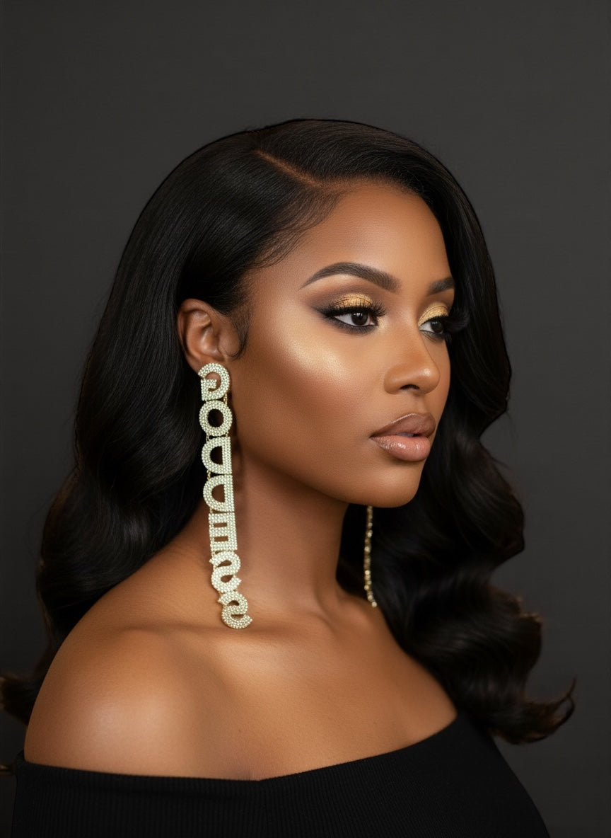 Long Elegant GODDESS Statement Earrings – Rhinestone Drop Luxury - Fatisha Boutique #