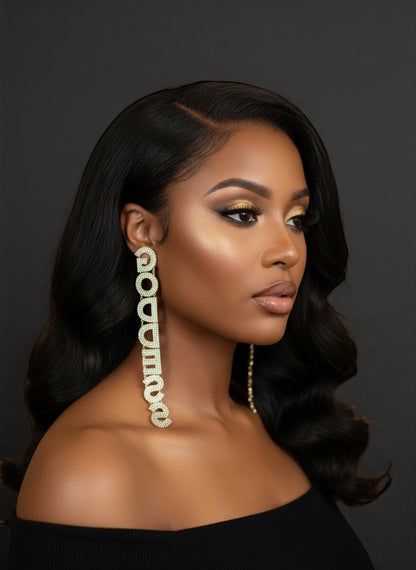 Long Elegant GODDESS Statement Earrings – Rhinestone Drop Luxury - Fatisha Boutique #