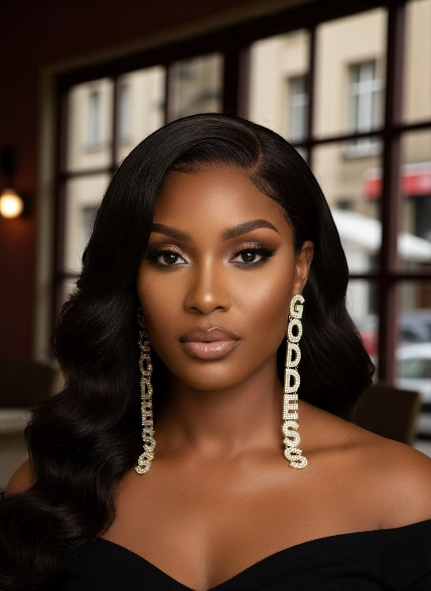 Long Elegant GODDESS Statement Earrings – Rhinestone Drop Luxury - Fatisha Boutique #