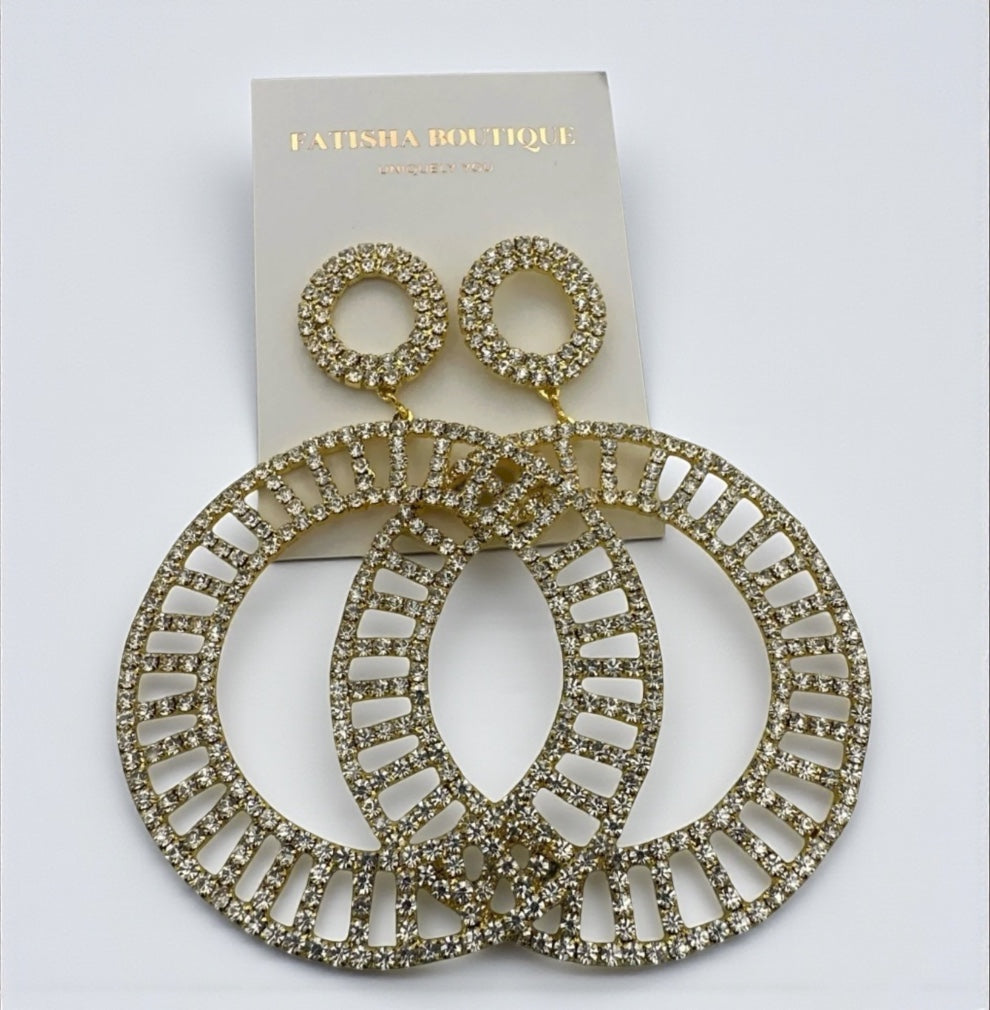 Double Circle Rhinestone Statement Earrings – Gold & Silver Drop Prom Jewellery - Fatisha Boutique #