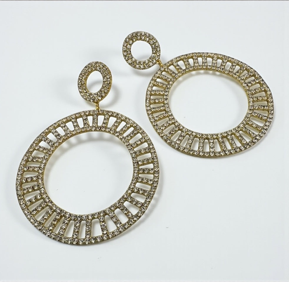 Double Circle Rhinestone Statement Earrings – Gold & Silver Drop Prom Jewellery - Fatisha Boutique #