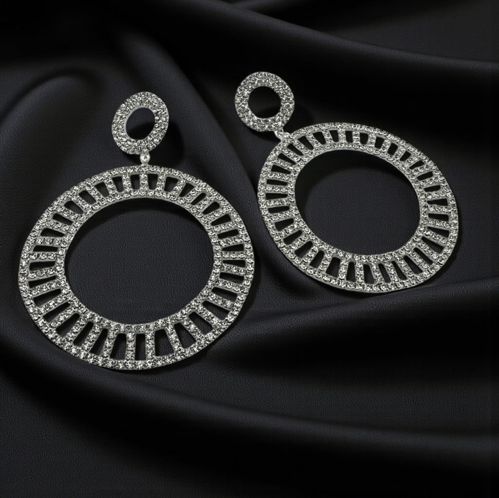 Double Circle Rhinestone Statement Earrings – Gold & Silver Drop Prom Jewellery - Fatisha Boutique #