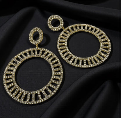 Double Circle Rhinestone Statement Earrings – Gold & Silver Drop Prom Jewellery - Fatisha Boutique #