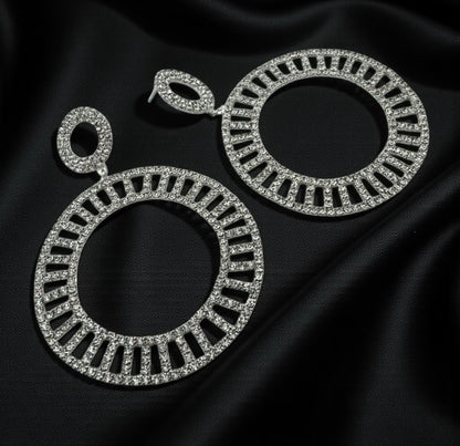 Double Circle Rhinestone Statement Earrings – Gold & Silver Drop Prom Jewellery - Fatisha Boutique #