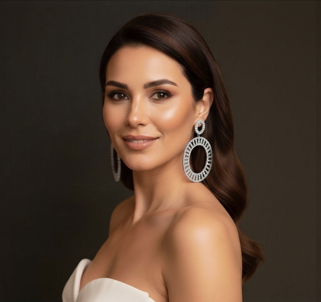 Double Circle Rhinestone Statement Earrings – Gold & Silver Drop Prom Jewellery - Fatisha Boutique #