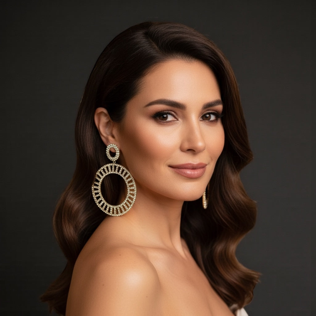 Double Circle Rhinestone Statement Earrings – Gold & Silver Drop Prom Jewellery - Fatisha Boutique #