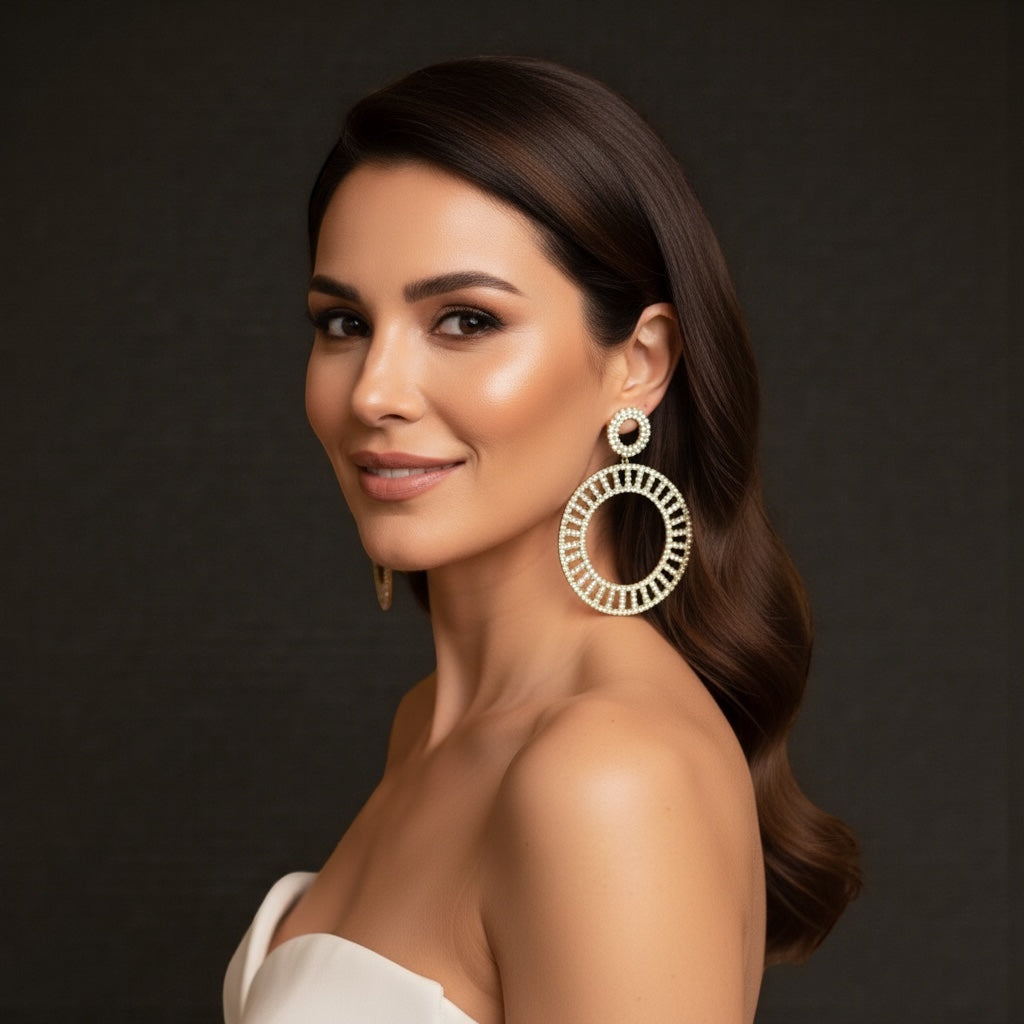 Double Circle Rhinestone Statement Earrings – Gold & Silver Drop Prom Jewellery - Fatisha Boutique #