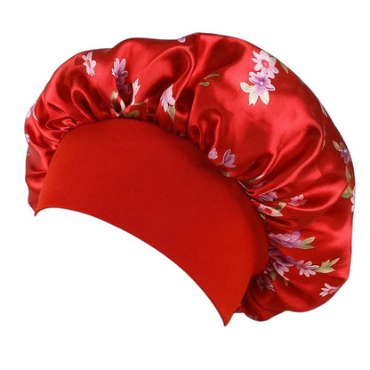 Floral Satin Silk Bonnet Cap – Lightweight Sleep Cap with Wide Elastic Band