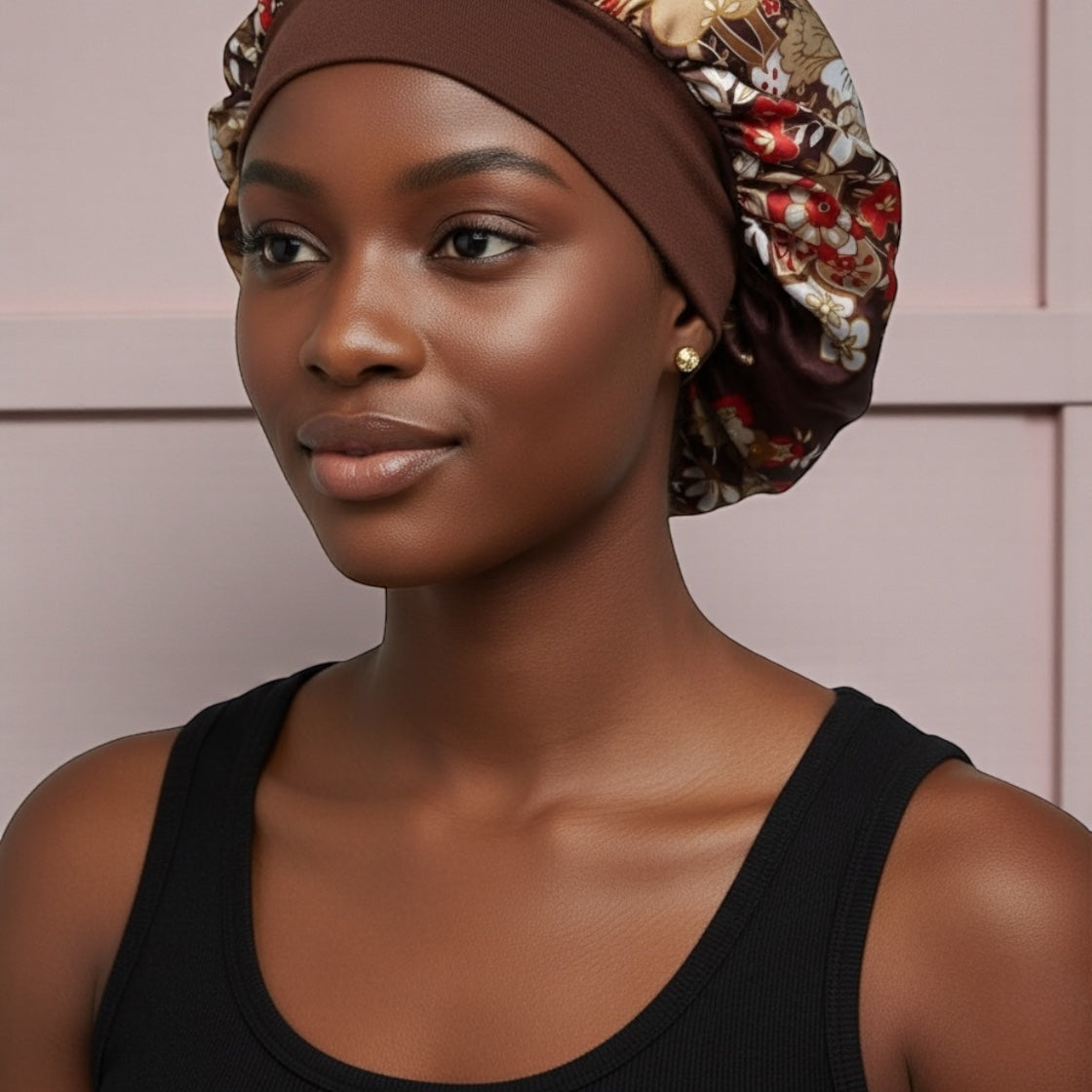 Floral Satin Silk Bonnet Cap – Lightweight Sleep Cap with Wide Elastic Band
