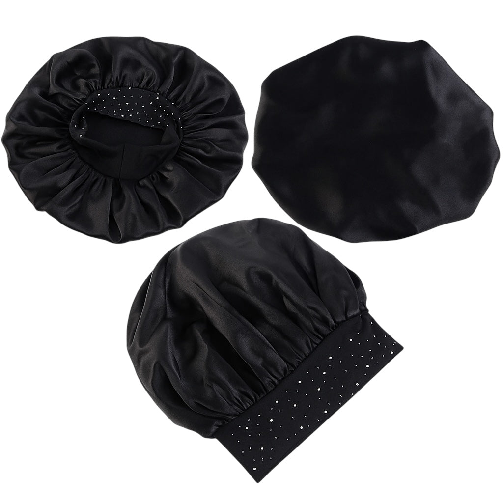 Rhinestone Satin Silk Bonnet Cap – Single Layer Sleep Cap with Stretch Band - Fatisha Boutique #