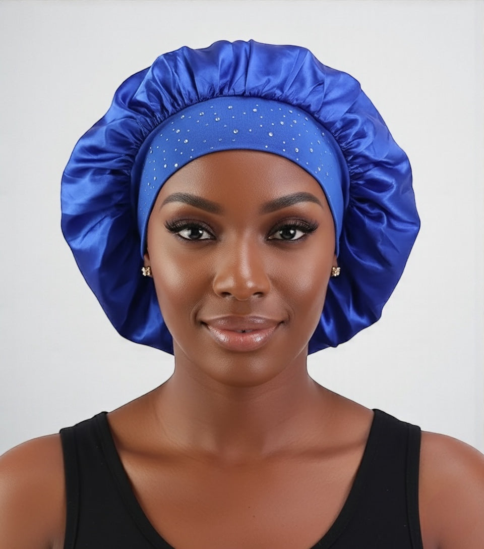 Rhinestone Satin Silk Bonnet Cap – Single Layer Sleep Cap with Stretch Band - Fatisha Boutique #